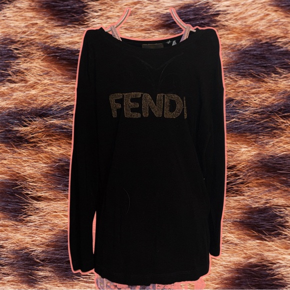 Fendi Black Logo Long Sleeve Tee - Picture 4 of 6